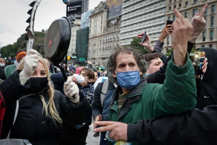 Small business owners affected by Argentina's 10-week coronavirus lockdown protest in central Buenos Aires as talks on renegotiating the country's massive debt burden continue with international creditors