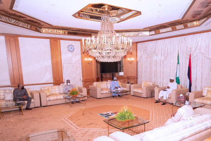 Members of the Presidential Task Force on COVID-19 meet President Muhammadu Buhari in Abuja. (Presidency)