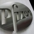 The Pfizer company logo is seen in front of Pfizer's headquarters in New York