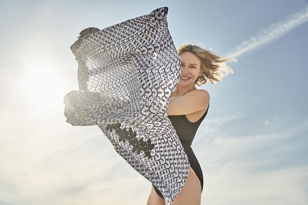 HUNZA G one-piece, hunzag.com; DEREK LAM top, dereklam.com (forsimilarstyles); LOREN STEWART earrings, loren stewart.com