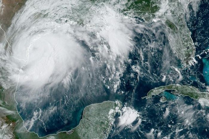 This RAMMB/NOAA satellite image obtained on June 25, 2020 shows Hurricane Hanna in the Gulf of Mexico