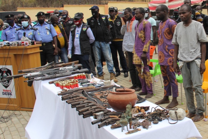 Police seize 10 AK47 rifles, ammunition from suspected gunrunners in Taraba. [Twitter/@PoliceNG]