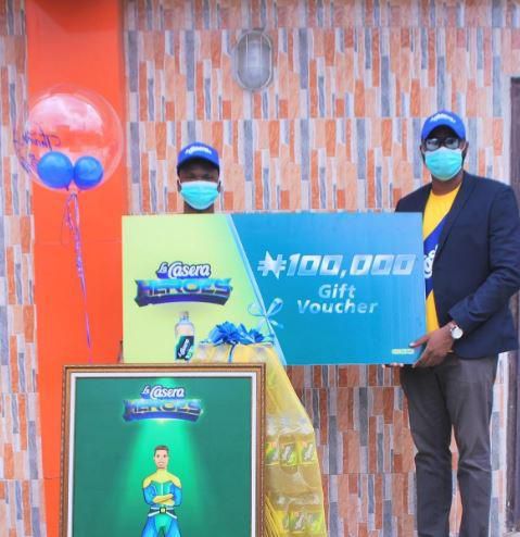 L-R: Efico; Tolani Odukoya and Group Portfolio Marketing Manager, Onyekachim Okoli at the gift presentation in Lagos State.