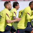 Ready for action: Lionel Messi and his Barcelona teammates are back in training