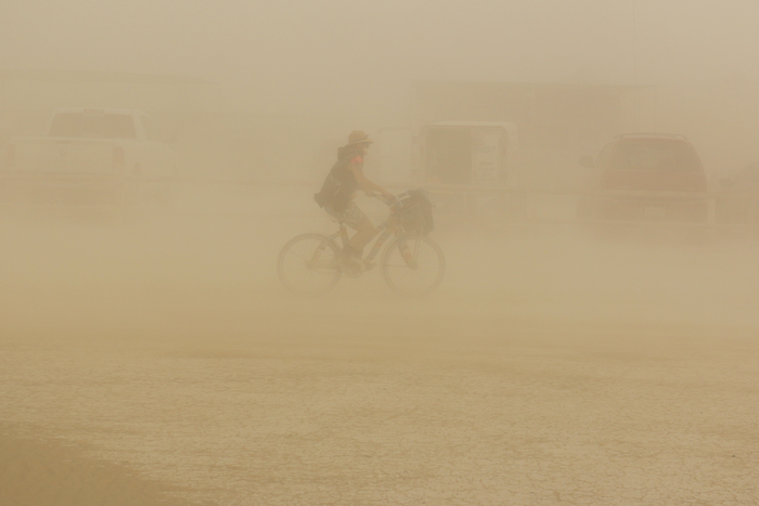 On the first day of the event, a windstorm swept the playa.