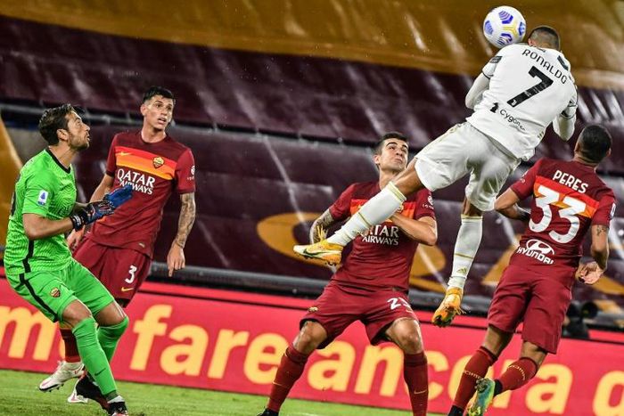 Cristiano Ronaldo (Top R) rose high to head in the equaliser in Rome.