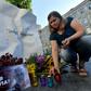 A memorial to journalist Pavel Sheremet on the site where his car exploded in July 2016.