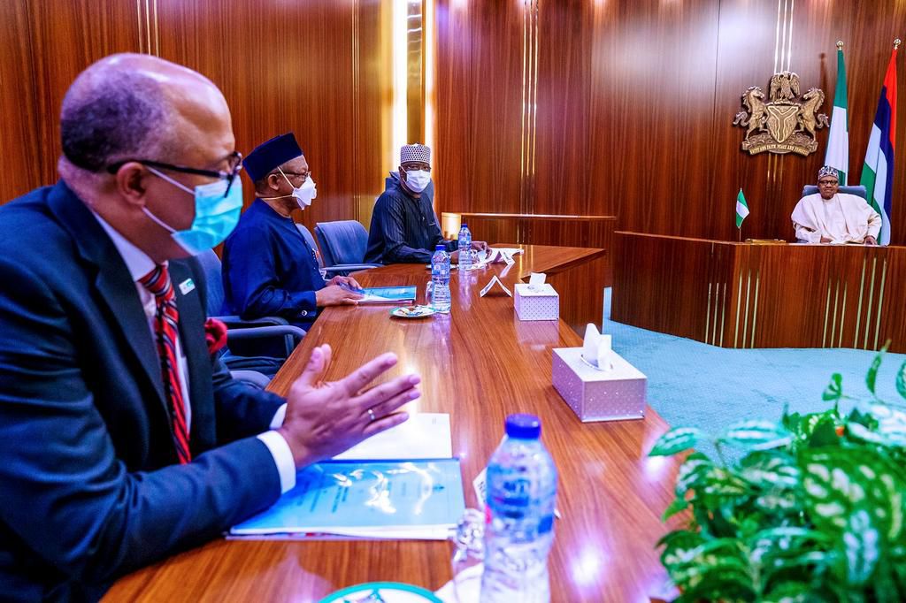 President Muhammadu Buhari receives briefing from Presidential Task Force on COVID-19 led by Chairman, Boss Mustapha; Minister of Health, Osagie Ehanire; Director General of the National Center for Disease Control (NCDC), Dr Chikwe Ihekweazu. [Twitter/...