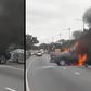 Video: Toyota Tundra catches fire after crashing with Okada on Legon Bypass