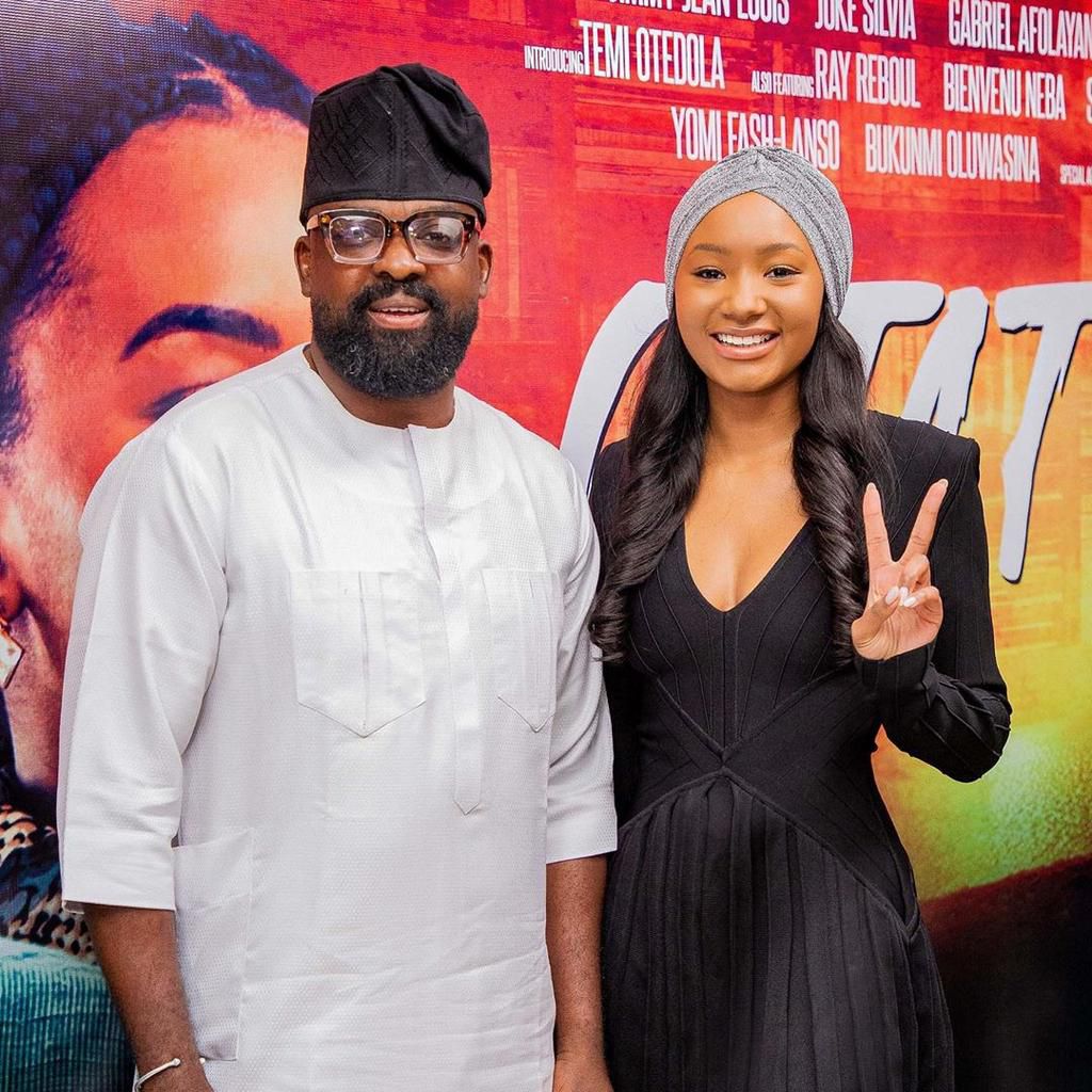 Temi Otedola and Kunle Afolayan at the premiere of 'Citation' movie [Instagram/@temiotedola]
