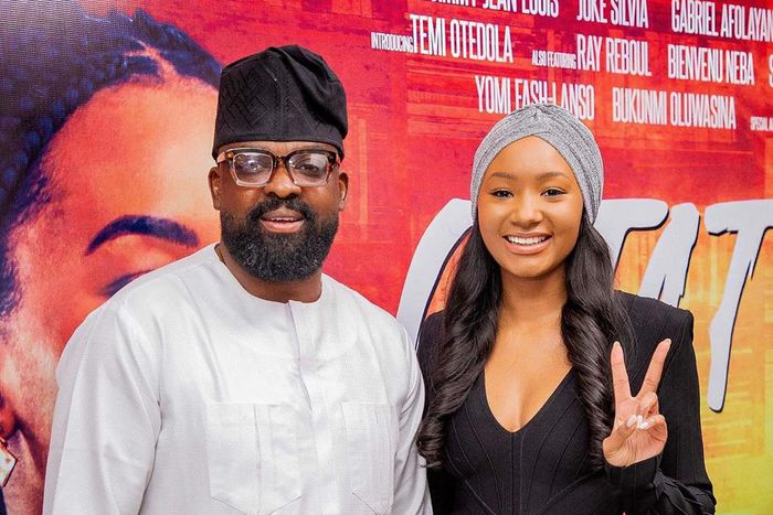 Temi Otedola and Kunle Afolayan at the premiere of 'Citation' movie [Instagram/@temiotedola]