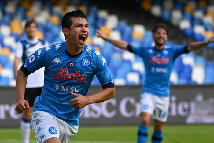 Napoli's Mexican forward Hirving Lozano scored twice against Atalanta.
