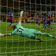 Debut goal - Wolves' French defender Rayan Aït-Nouri (R) scores the opener in Wolves' 2-0 win over Crystal Palace at Molineux