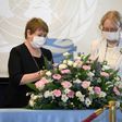 UN human rights chief Michelle Bachelet, left, at a Geneva wreath-laying ceremony marking World Humanitarian Day