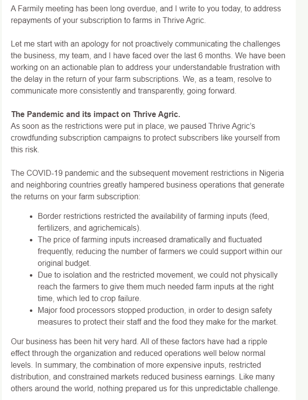 Email from Thrive Agric