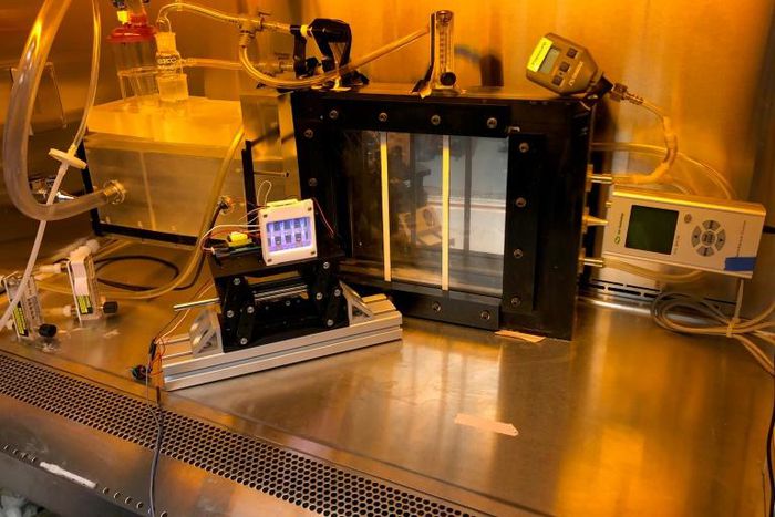 This photo taken on March 26, 2020 by Columbia University researcher Manuela Buonanno shows an experiment being conducted on the use of a special kind of ultraviolet rays against the coronavirus