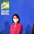 Brazilian President Jair Bolsonaro and the first lady Michelle Bolsonaro attend the launch of the Rural Women's Rights program at Planalto Palace in Brasilia, on July 29, 2020