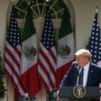 US President Donald Trump (right) and Mexican President Andres Manuel Lopez Obrador hold a joint press conference in the Rose Garden of the White House on July 8, 2020