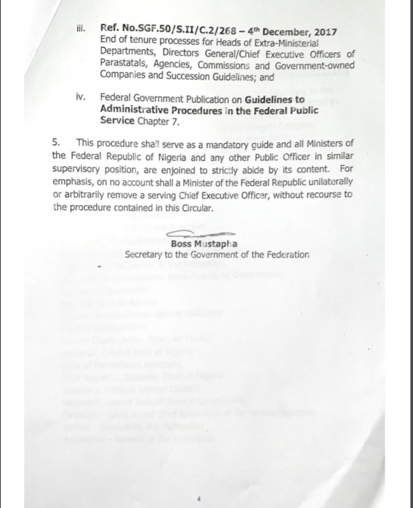 SGF circular to ministers on disciplinary guidelines