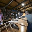 Gondola builders at the Roberto Dei Rossi boatyard in Venic