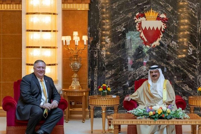 US Secretary of State Mike Pompeo (L) meeting with Bahrain's King Hamad bin Isa Al-Khalifa in the capital Manama