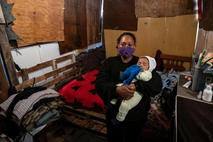 Brazilian Priscila Tomas da Silva now lives in a makeshift shack made from pieces of wood and plastic alongside her husband and six children