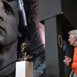 Wim Suurbier looks at a sculpture of former teammate Johan Cruyff at the Johan Cruyff ArenA in Amsterdam in January 2019