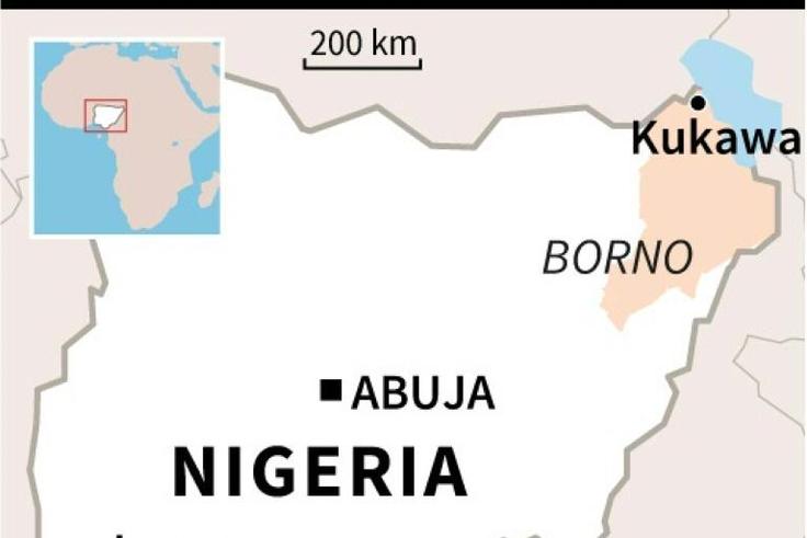 Map of Nigeria locating Kukawa district where jihadists have taken hundreds of hostages