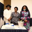 L-R: Director, Public Affairs, Nigerian Communications Commission (NCC), Dr. Ikechukwu Adinde; former Head, Media and Public Relations, NCC/celebrant, Mr. Sonny Aragba-Akpore; his wife, Florence and Director, Projects, NCC, Mrs. Abigail Solanke, during...