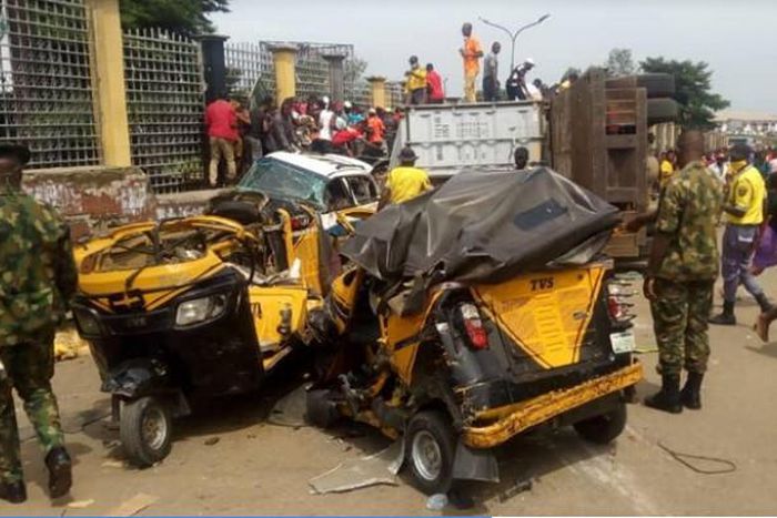Man dies as truck runs over tricycle in Anambra