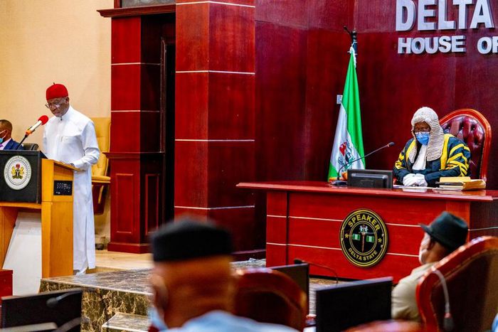 Delta Gov Okowa presents budget before the House on Tuesday, October 27, 2020 (Delta State press corps)