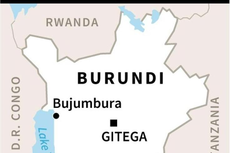 Map of Burundi, showing its capital Gitega and commercial hub Bujumbura
