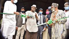 NDDC Acting-Managing Director, Prof. Kemebradikumo Pondei flagging off the distribution of medical supplies and relief items in Port Harcourt. [NAN]