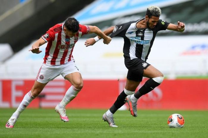 Sheffield United defender John Egan was sent off for a foul on Newcastle's Joelinton