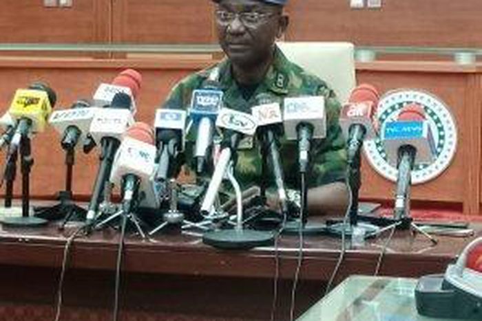 The Coordinator, Defence Media Operations, Maj.-Gen. John Enenche, during News Conference in Abuja on Friday, 3/4/2020 (NAN)