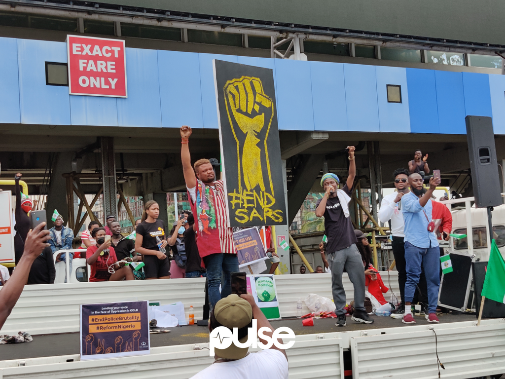 #EndSARS protesters at the Lekki Toll Gate, Lagos