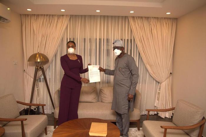 Globacom's Executive Vice Chairman, Bella Disu (left), with Lagos State governor, Babajide Sanwo-Olu (right) [LASG]