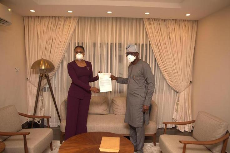 Globacom's Executive Vice Chairman, Bella Disu (left), with Lagos State governor, Babajide Sanwo-Olu (right) [LASG]