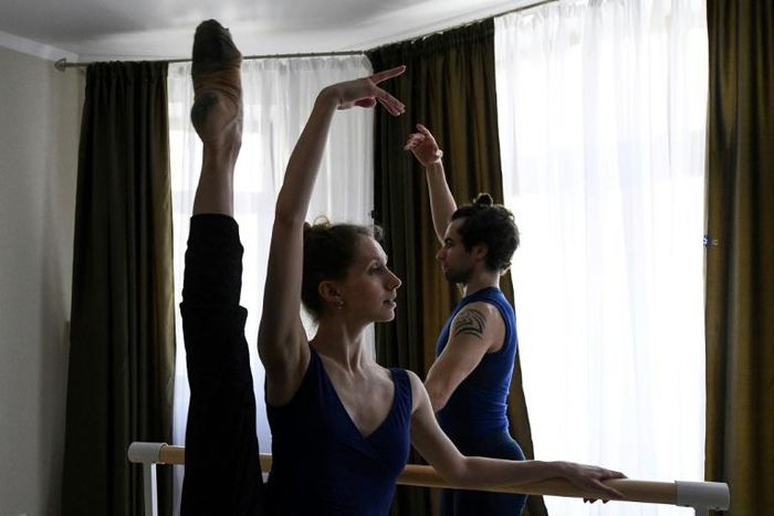 Lockdown has forced dancers Igor Tsvirko and  Margarita Shrainer to use their small flat for ballet practice