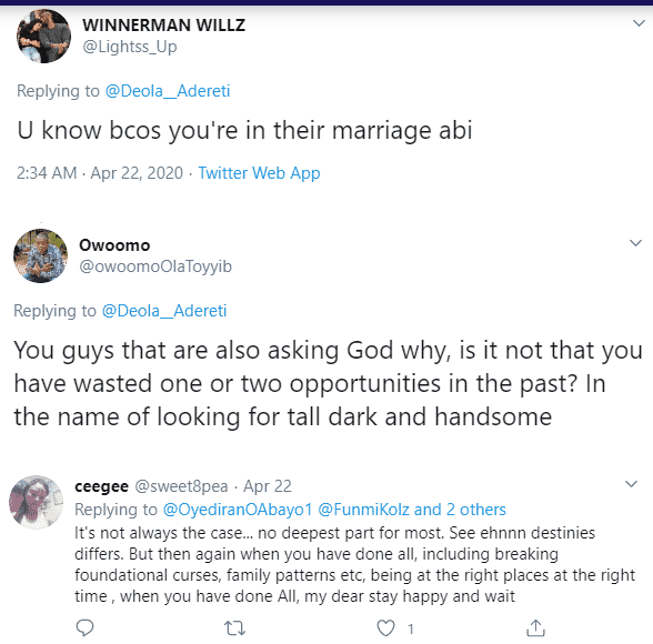 “God when? all my colleagues who were distributing p*ssy around are married" – Lady laments