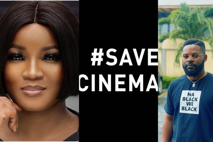 Omotola Jalade Ekeinde, Falz joined the online protest against the closure of cinemas in Nigeria [Instagram/ @realomosexy @falzthebahdguy]