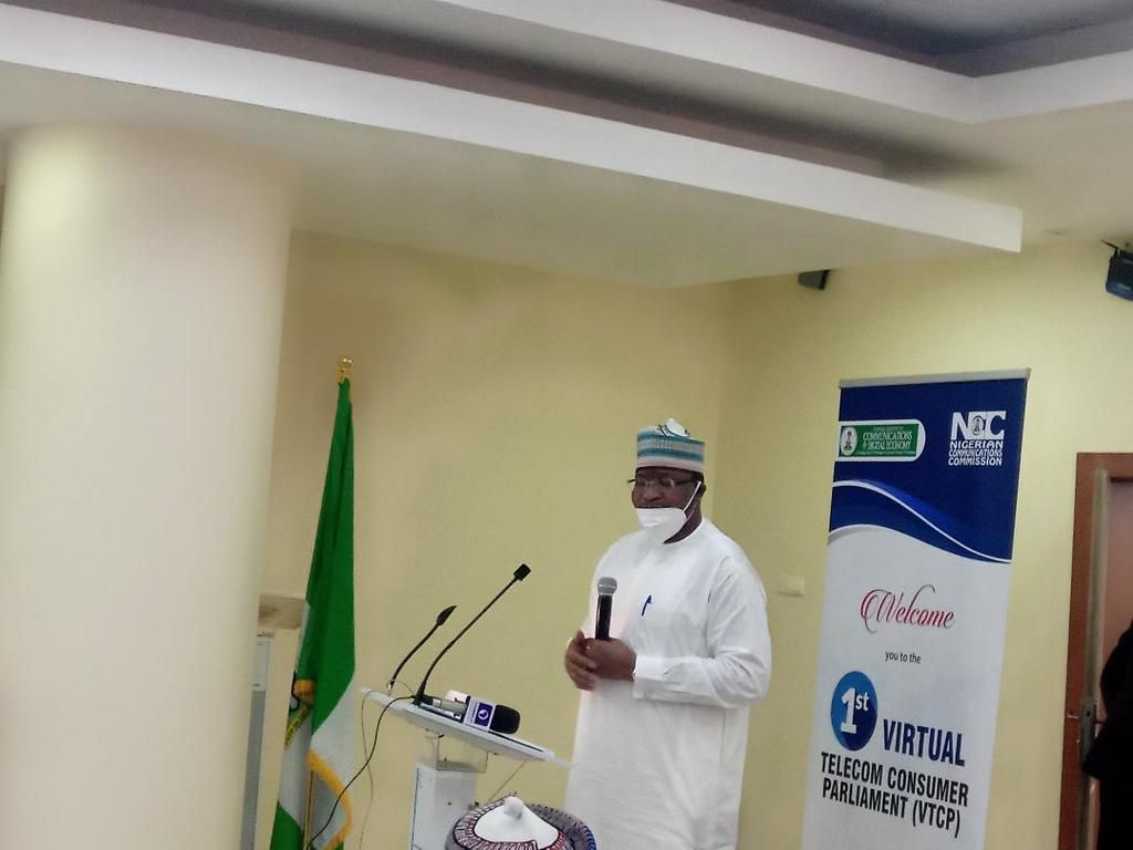NCC boss, Umar Garba Danbatta delivers opening speech at the 1st virtual Telecom's Consumer Parliament (TCP). [Twitter/@NgComCommission]