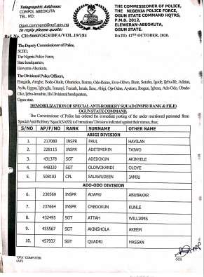 196 ex-SARS operatives redeployed in Ogun (Pulse)