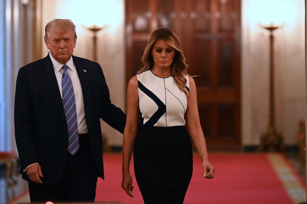 US President Donald Trump and First Lady Melania Trump in the White House on July 7, 2020.