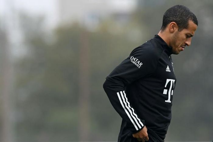 Spain midfielder Thiago Alcantara arrives for training on Friday as Bayern Munich hold their first team session to prepare for the new Bundesliga season.