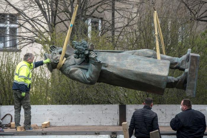 The controversial statue of Soviet general Ivan Kone, which Prague's mayor removed to Moscow's outrage