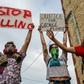 Demonstators protesting against the death of George Floyd in custody in Minneapolis