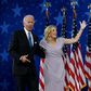 Jill Biden and Democratic presidential nominee Joe Biden stand on stage at the Chase Center in Wilmington, Delaware, at the conclusion of the Democratic National Convention, held virtually amid the novel coronavirus pandemic, on August 20, 2020