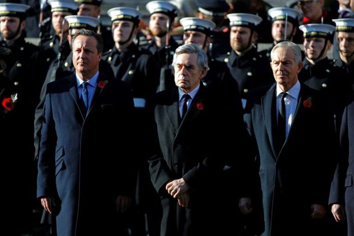 In an exceptional move, ex-Labour party leaders Tony Blair (R, pictured November 2019 at a Remembrance Sunday ceremony) and Gordon Brown (C) joined Prime Minister Boris Johnson's Conservative predecessor David Cameron (L) in criticising the plan