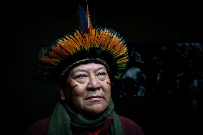 Davi Kopenawa Yanomami, spokesman for the Yanomami indigenous people of Brazil, at a conference in Paris on January 29, 2020